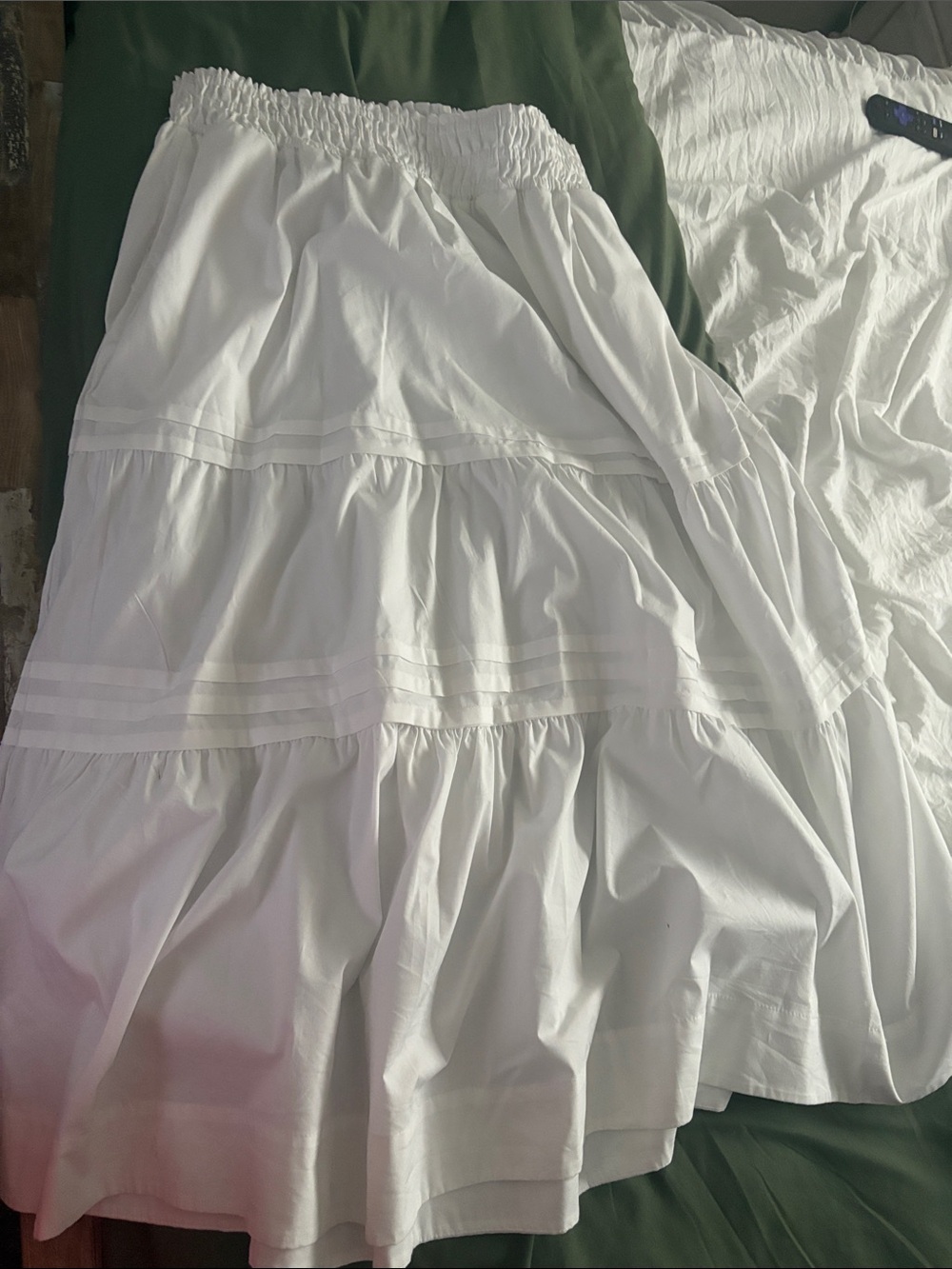 Women's White Tiered Maxi Skirt with Elastic Waistband